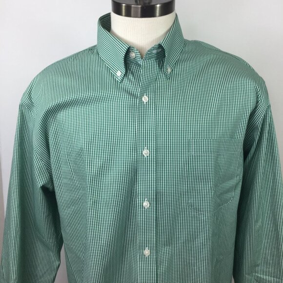 Land's End Mens Button Down Shirt Long Sleeve Green White Checker Office Size XL - Picture 2 of 13